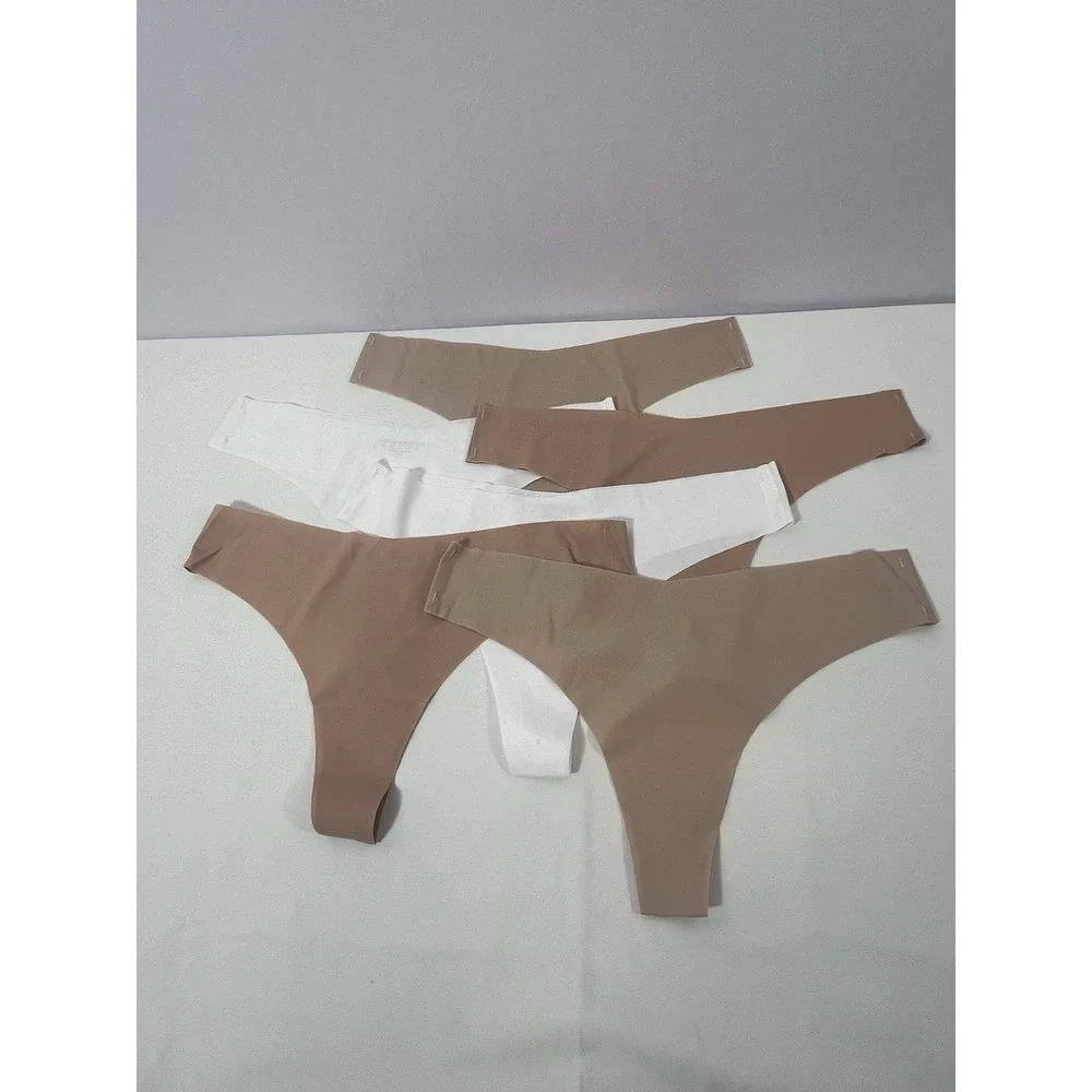 Women's‎ Acwtis 6 Pack Seamless No Show Size M Thongs Beige& White
